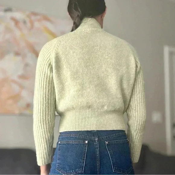 Zara Camel Wool Blend Cropped Turtleneck Sweater - Light Mint Green - Size M - Picture 3 of 9